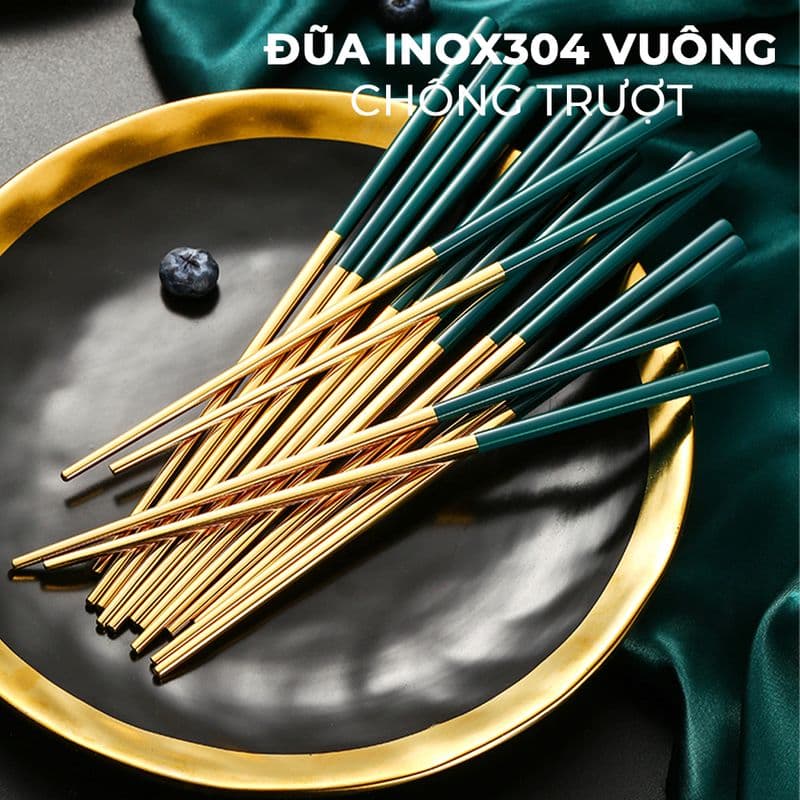 BỘ BÁT ĐĨA SỨ CAO CẤP - PHONG CÁCH BẮC ÂU 32 MÓN — ĐŨA INOX 304 VUÔNG CHỐNG TRƯỢT
