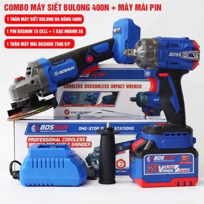 Combo Máy Siết Bulong Pin BOSHUN Tặng Máy Hàn BS-IW400N, Không Chổi Than, Đầu Bulong 2 in 1, Động Cơ Đồng — COMBO MÁY SIẾT BULONG TẶNG MÁY MÀI