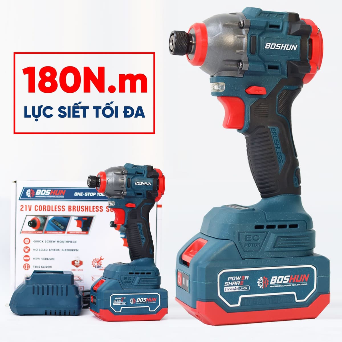 Máy Bắn Vít Boshun BS-CV180NM, Lực Siết 180Nm, Có 3 chế độ lực siết, Autostop Bắt Vít Gỗ, Vít Sắt - image 1