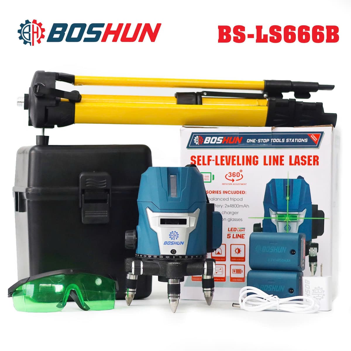 Máy cân bằng laser tự động Boshun BS-LS666B, 5 tia xanh, Tặng bộ phụ kiện đầy đủ - image 1