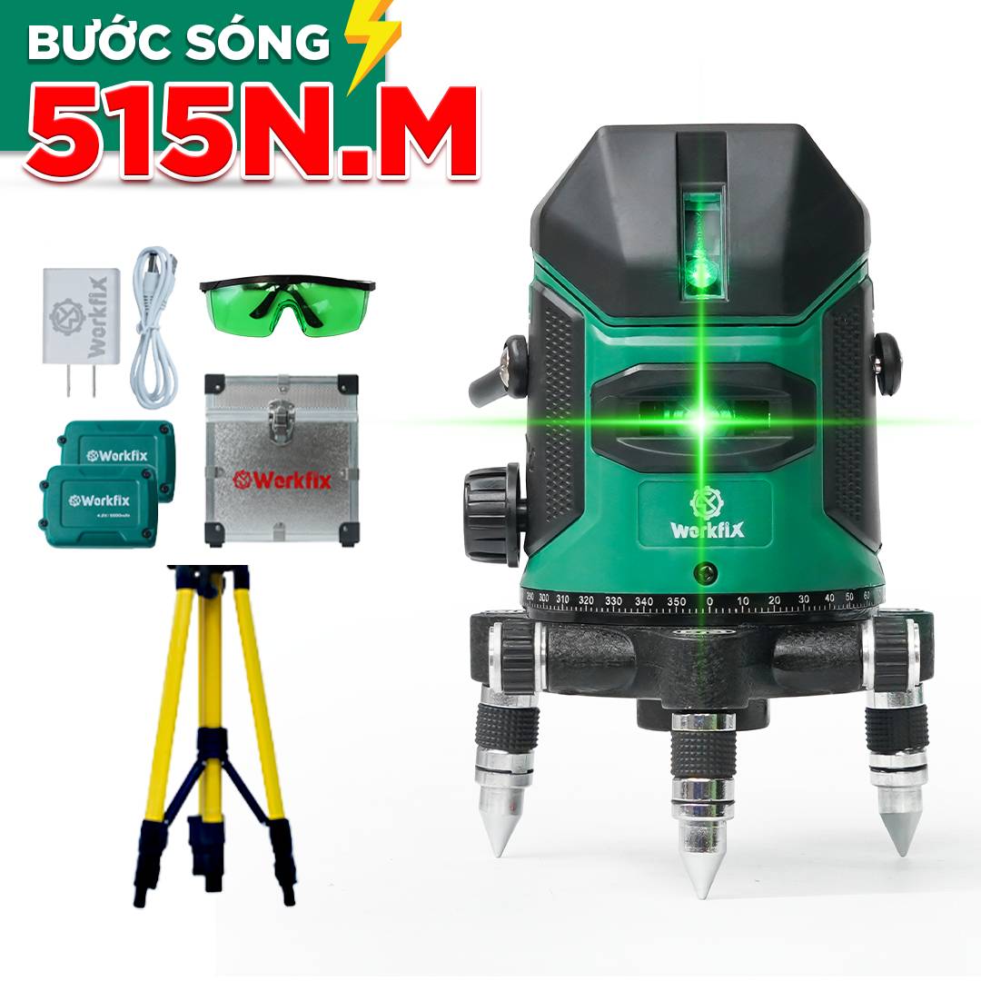 Máy cân bằng laser Workfix WF-LS0503G, 5 tia xanh bóng LED siêu sáng, phím cảm ứng, hộp nhôm - image 1
