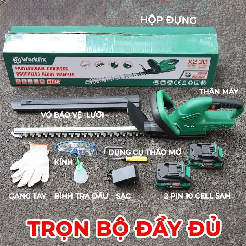 Máy Cắt Tỉa Hàng Rào, Cây Cảnh WORKFIX WF-HT560BL Không Chổi Than Lõi Đồng 100% - Công suất 3000W Chính Hãng — TRỌN BỘ SẢN PHẨM