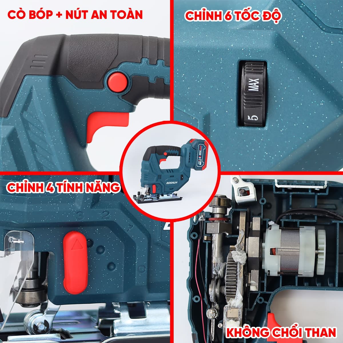 Máy cưa lọng pin BOSHUN BS-CJS06BL, Không chổi than, Công suất 950W, Chỉnh 6 cấp tốc độ, Bảo hành 12 tháng — THIẾT KẾ THÔNG MINH