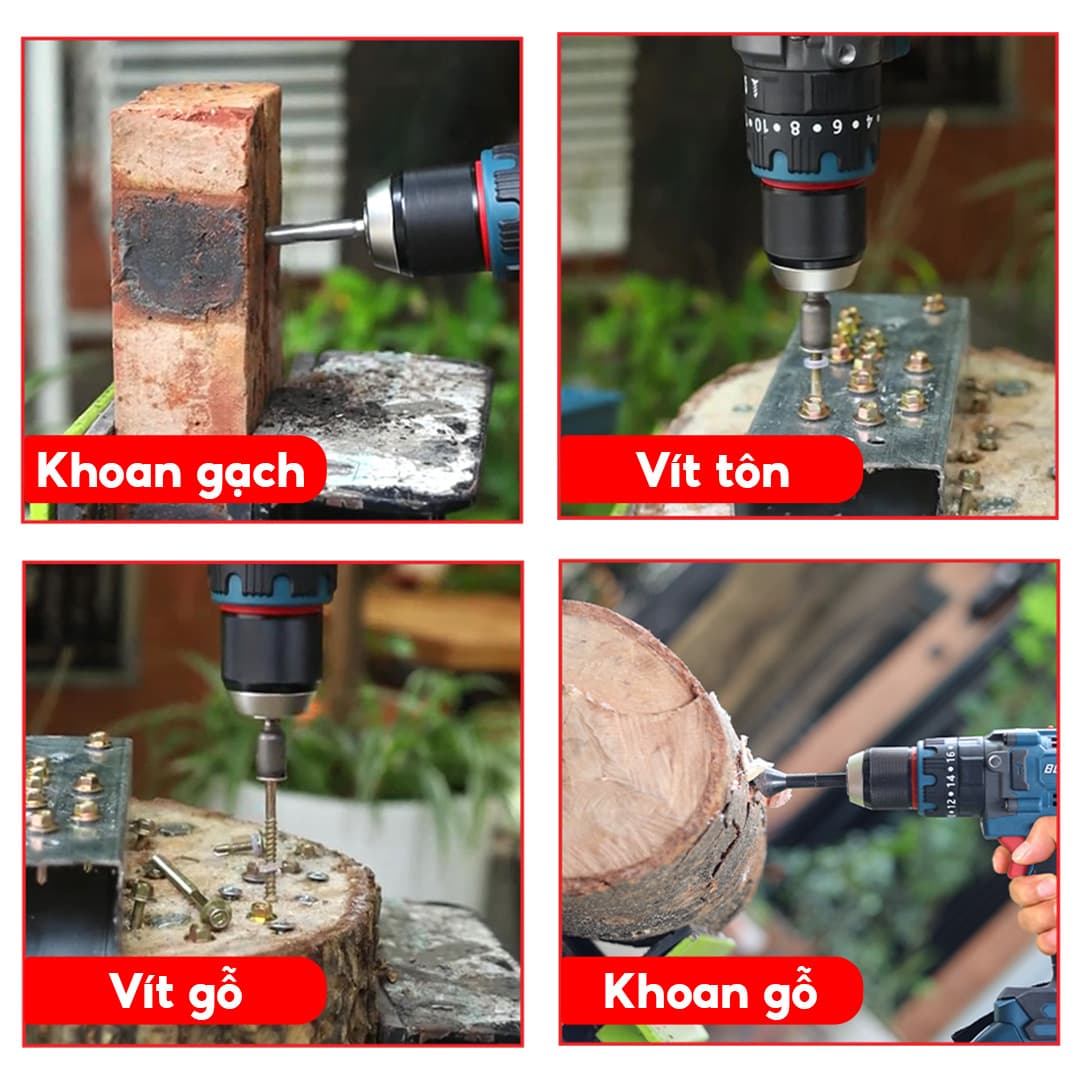 Máy Khoan Pin Bossun M21B-ID100N – Động Cơ Lõi Đồng, 3 Chức Năng, Pin 21V Dung Lượng Cao — ĐA NĂNG