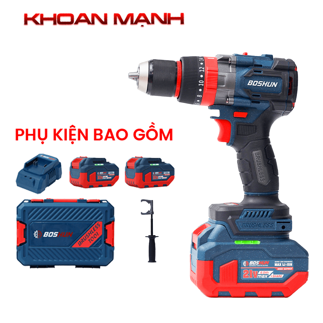 Máy khoan pin Boshun BS-ID135ATC pin 15 Cell, Có Anti-Kick Back, Chuyên khoan bê tông, Khoan tường, sắt, gỗ - image 1