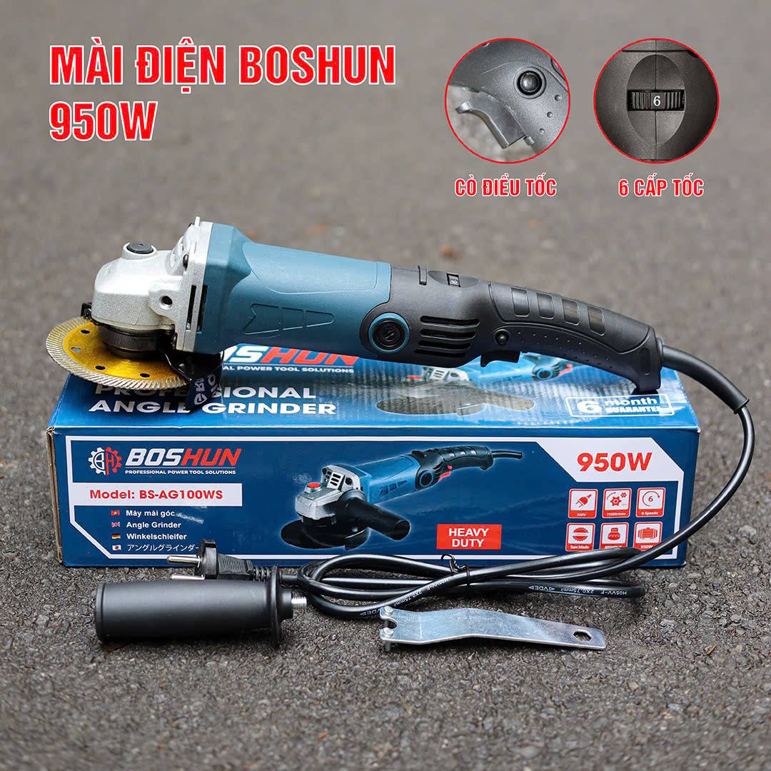 Máy mài điện Boshun BS-AG980W, công suất 980W, tặng bộ chổi than, tay cầm phụ - image 1