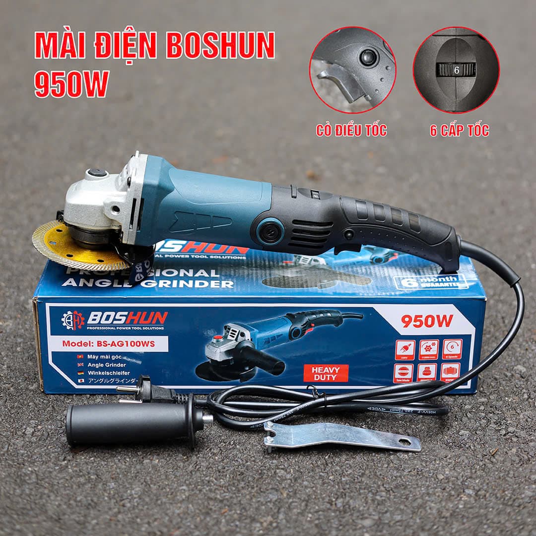 Máy mài điện Boshun BS-AG950W - Công suất 950W - Tặng bộ chổi than, tay cầm phụ