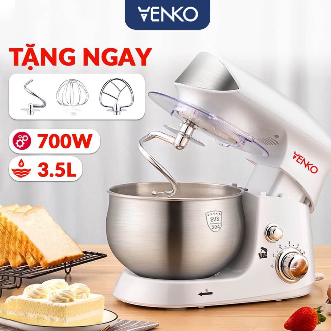 Máy Nhào Bột Venko Cỡ Lớn 3.5 Lít - Tặng Ngay 3 Đầu Trộn - Nhào Bột, Đánh Trứng, Quết Chả Giò — ĐỘNG CƠ CÔNG SUẤT 700W