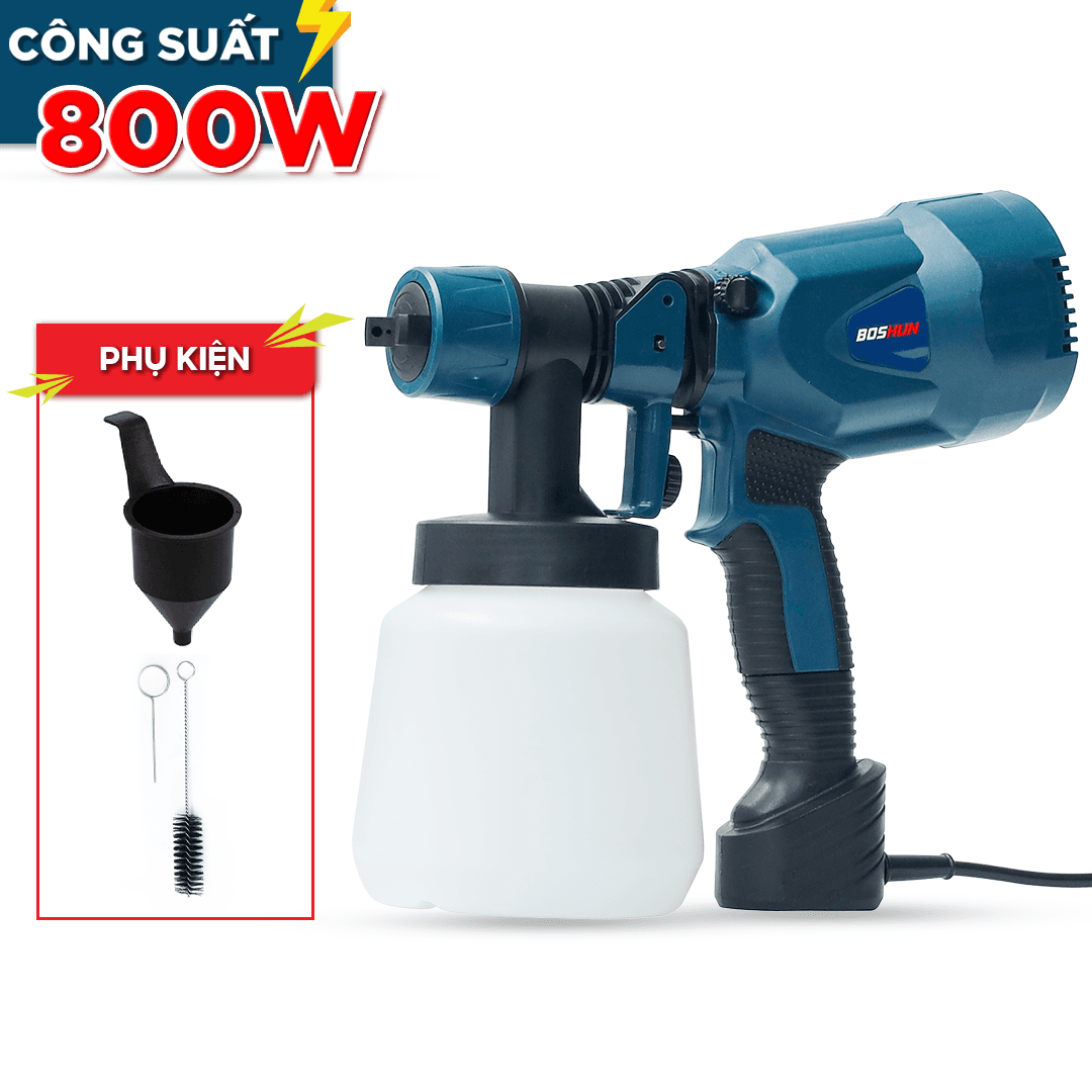 Máy phun sơn Boshun BS-SG800W, Phun nhanh gấp 5 lần cực mượt mịn, Công suất 800W, Bảo hành 12 tháng