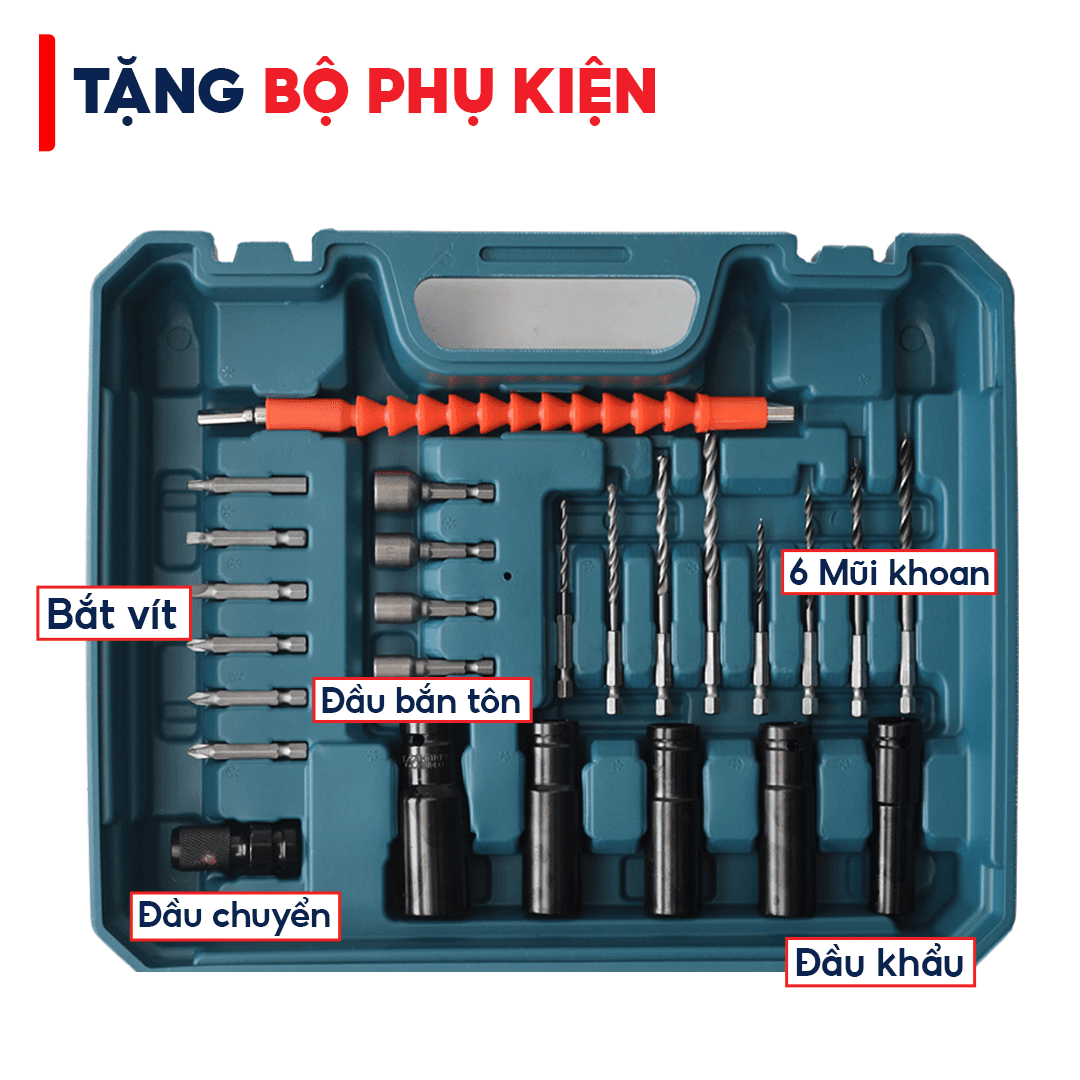 Máy Siết Bulong BOSHUN Lực siết 850N.m - Mở Ốc Ô Tô Tải Dễ Dàng - Bảo Hành Chính Hãng 12 Tháng — TẶNG BỘ PHỤ KIỆN 24 MÓN