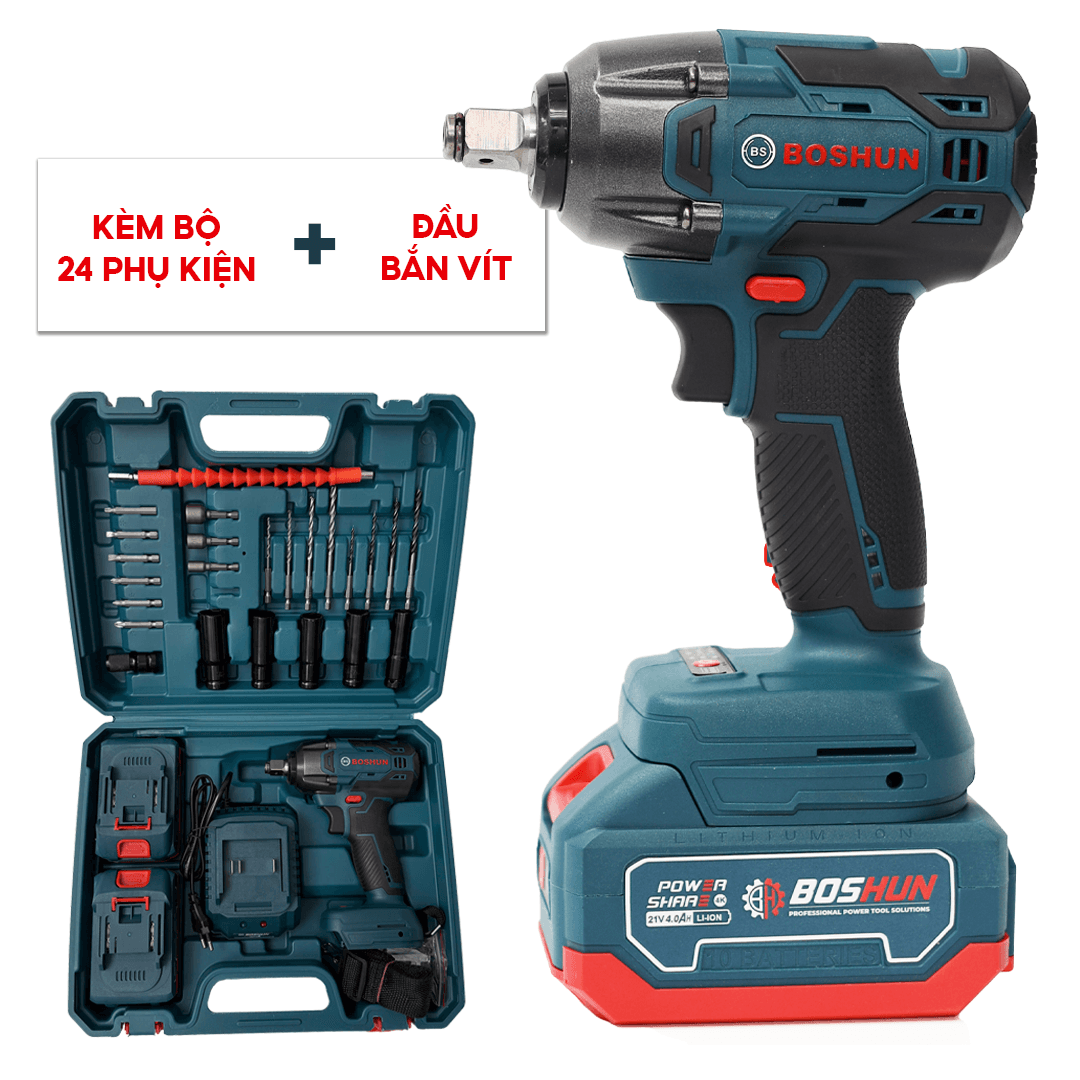 Máy Siết Bulong BOSHUN Lực siết 850N.m - Mở Ốc Ô Tô Tải Dễ Dàng - Bảo Hành Chính Hãng 12 Tháng — TRỌN BỘ SẢN PHẨM