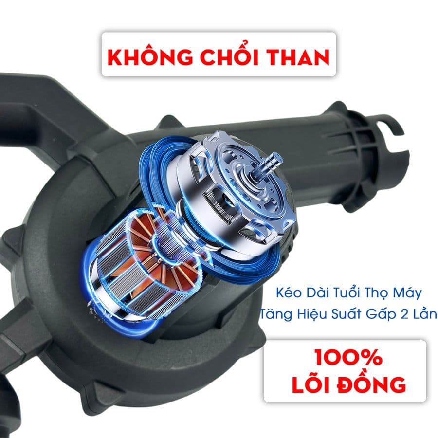 Máy Thổi, Hút Bụi Boshun Đen Công Suất 680W, Chân Pin Phổ Thông, Tốc Độ Gió Cực Mạnh, Bảo Hành 12 Tháng — ĐỘNG CƠ LÕI ĐỒNG
