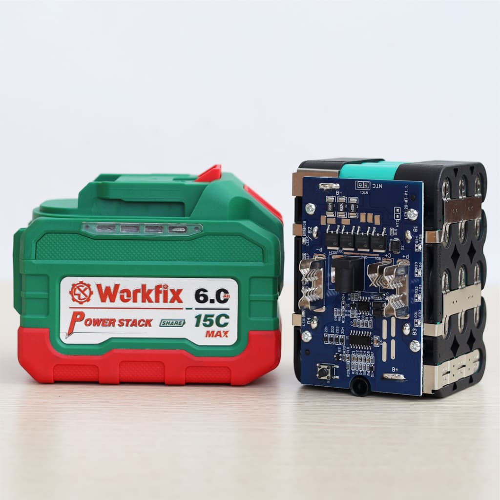Pin 15 Cell WORKFIX WF-BK6015MAX, Tặng sạc 2.0A, Dung lượng 6Ah, Dòng xả cao 15C, Có đèn báo pin, Lắp vừa makita chính hãng — DUNG LƯỢNG 6AH LỚN