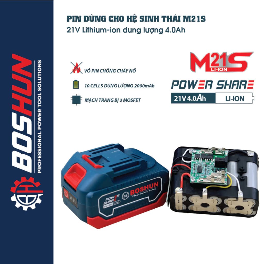 Pin 10 cell Boshun ABS BS-AB403 - Mạch 4 mosfet có đèn báo pin - Pin máy khoan, máy mài, máy siết bulong, máy rửa xe - image 1