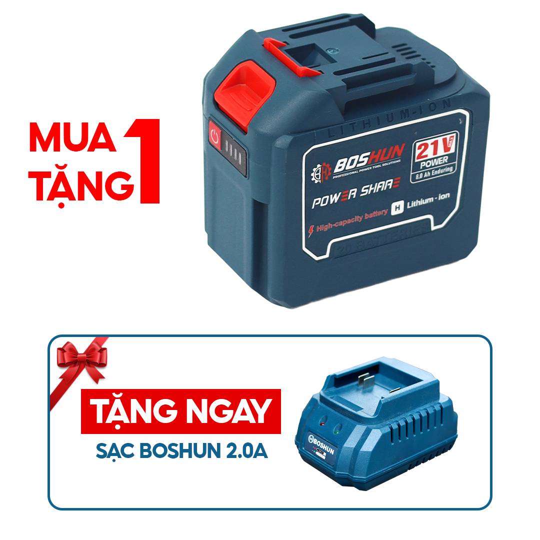 Pin Boshun 20 cell, tặng sạc 2A, mạch 8 MOSFET có đèn báo pin, dùng máy khoan, máy mài, máy siết bulong, máy rửa xe - image 1