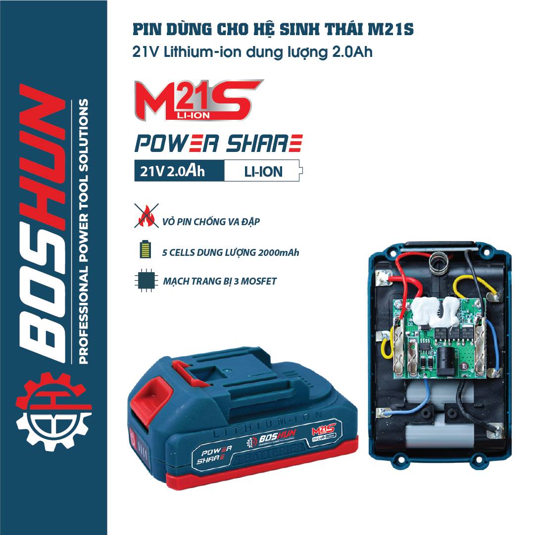 Pin Boshun 5 cell ABS, vỏ chống cháy nổ, có đèn báo pin, dùng máy khoan, máy mài, máy siết bulong, máy rửa xe - image 1