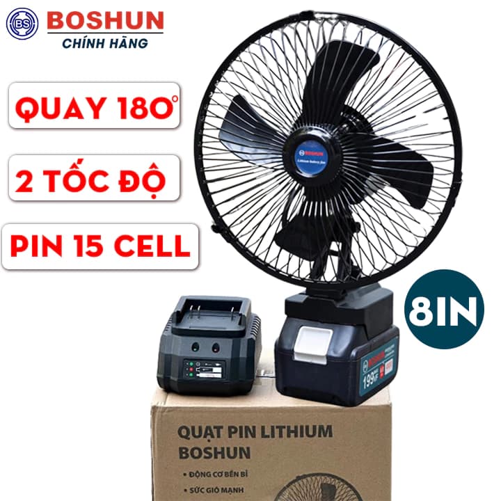 Quạt 8Inch Boshun 2 Tốc Độ, Quay 180°, Sử Dụng Liên Tục 10 Tiếng, Bảo Hành 12 Tháng — PHÙ HỢP NHIỀU ĐỐI TƯỢNG