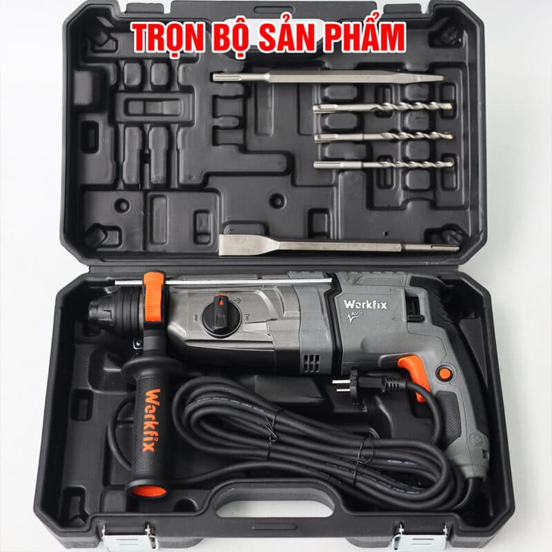 Máy khoan bê tông Workfix WF-BT1200AVT, khoan búa, khoan tường, đục. Máy khoan điện AVS — TẶNG 5 BỘ MŨI KHOAN