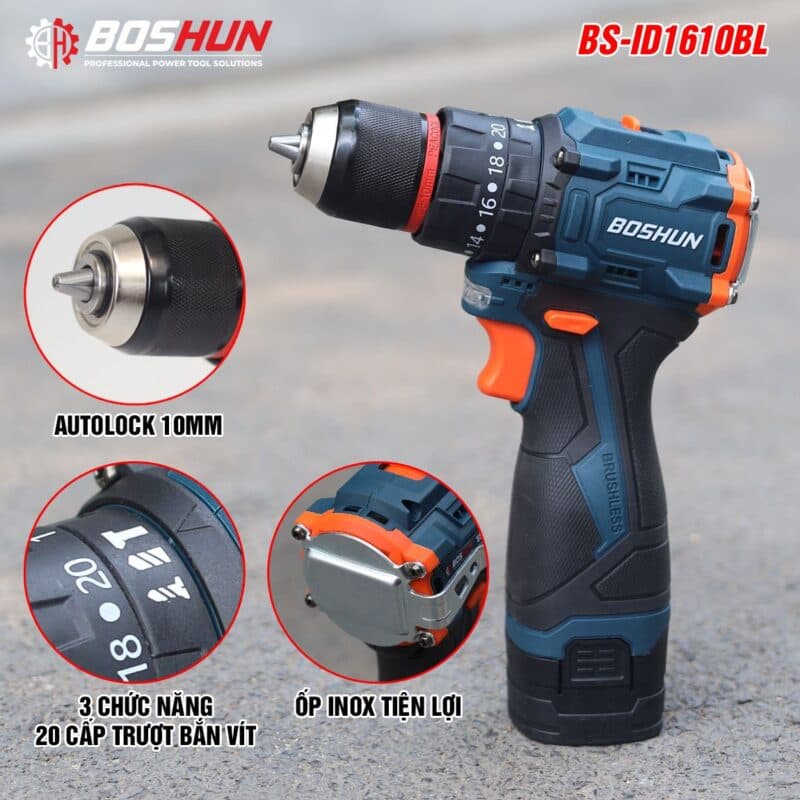 Máy Khoan Pin Bossun M16B-ID1610BL – 16.8V Lõi Đồng, 3 Chế Độ Đa Năng, Pin 4 Cell Dung Lượng Cao — PHÙ HỢP VỚI AI?