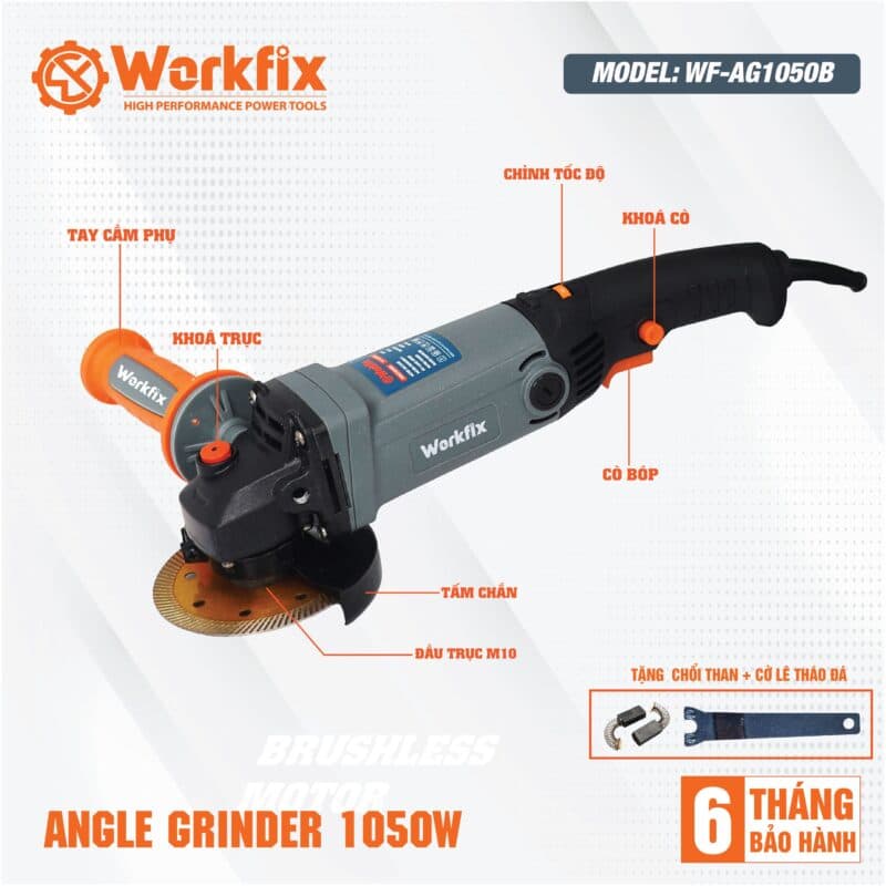 Máy mài điện cầm tay WORKFIX WF-AG100CT, Công tắc cạnh 950W, 6 Tốc độ, Chống khởi động lại — CHI TIẾT SẢN PHẨM