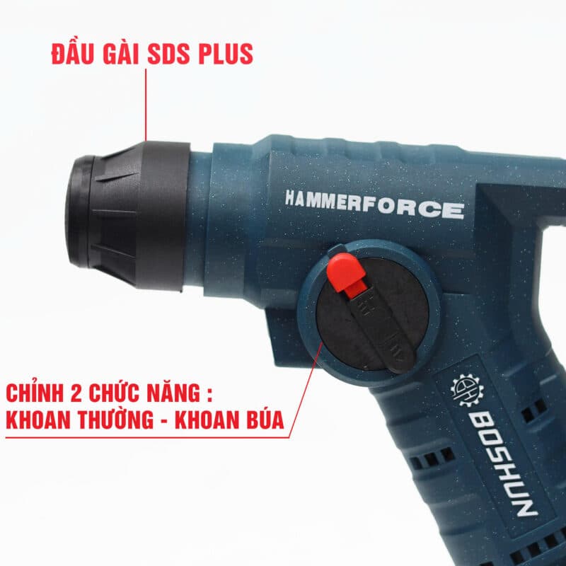 Máy khoan bê tông pin nhỏ gọn BOSHUN BS-RH2002CP , 3 Tốc độ, Lực đập 1.7J - Khoan thường, Khoan búa — ĐẦU GÀI SDS PLUS 28MM