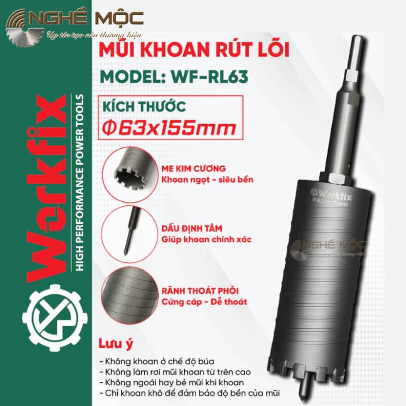 Mũi Rút Lõi Máy Khoan WF-RL63, Mũi khoan rút lõi phi 63, Khoan Rút Lõi Tường, Bê Tông Siêu Nhanh, Bảo Hành Chính Hãng 12Th — THÔNG TIN SẢN PHẨM