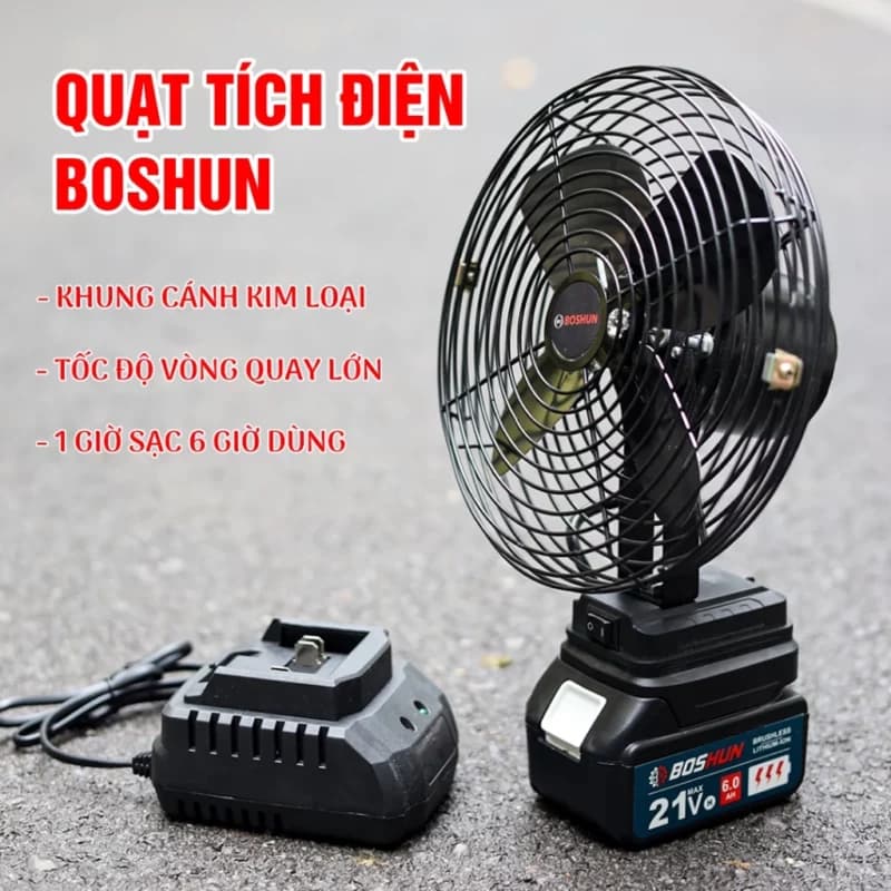 Quạt 8Inch Boshun 2 Tốc Độ, Quay 180°, Sử Dụng Liên Tục 10 Tiếng, Bảo Hành 12 Tháng — CHẤT LIỆU BỀN BỈ CHẮC CHẮN