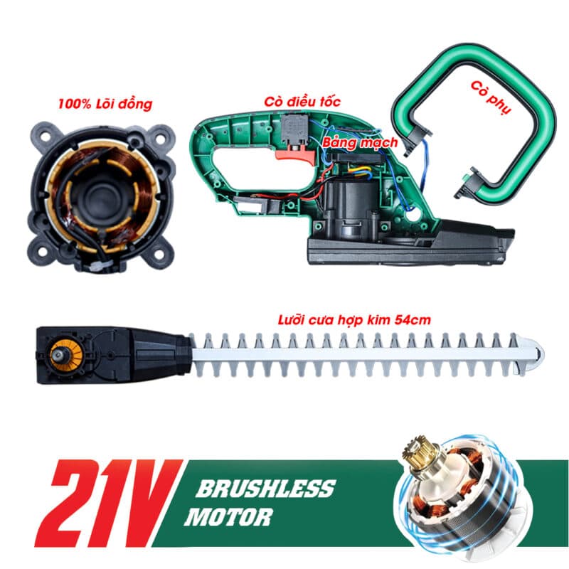 Máy Cắt Tỉa Hàng Rào, Cây Cảnh WORKFIX WF-HT560BL Không Chổi Than Lõi Đồng 100% - Công suất 3000W Chính Hãng — ĐỘNG CƠ KHÔNG CHỔI THAN