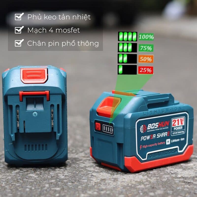 Máy Siết Bulong BOSHUN BS-IW750N Lực siết 750N.m - Mở Ốc Ô Tô Tải Dễ Dàng - Bảo Hành Chính Hãng 12 Tháng — BỘ PIN SẠC 21V – 6AH