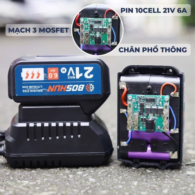 Máy Thổi, Hút Bụi Boshun Đen Công Suất 680W, Chân Pin Phổ Thông, Tốc Độ Gió Cực Mạnh, Bảo Hành 12 Tháng — PIN 10 CELL – SẠC NHANH