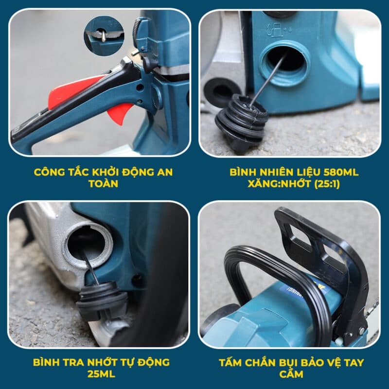 Máy cưa xăng 58CC BOSHUN BS-CX16, Lam xích dài 16INCH, Bơm nhớt tự động - Động cơ xăng 2 thì mạnh mẽ — THIẾT KẾ TỐI ƯU