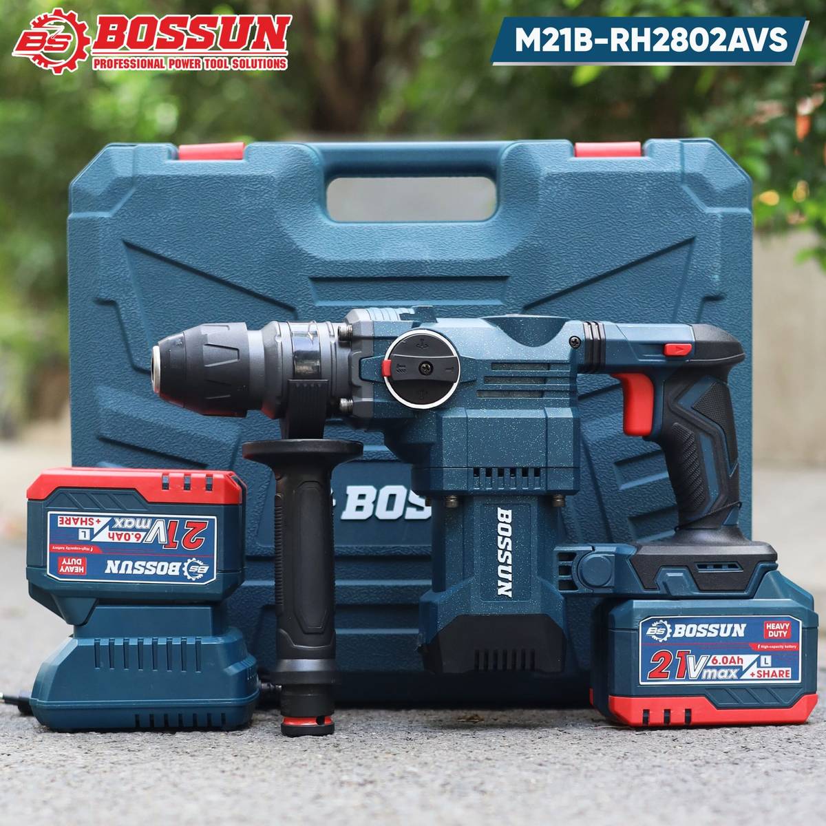Máy khoan búa pin Bossun M21B-RH2802AVS, chống rung AVS, chống lật cổ tay, có Antikickback, có thể tự bật và tắt - image 1