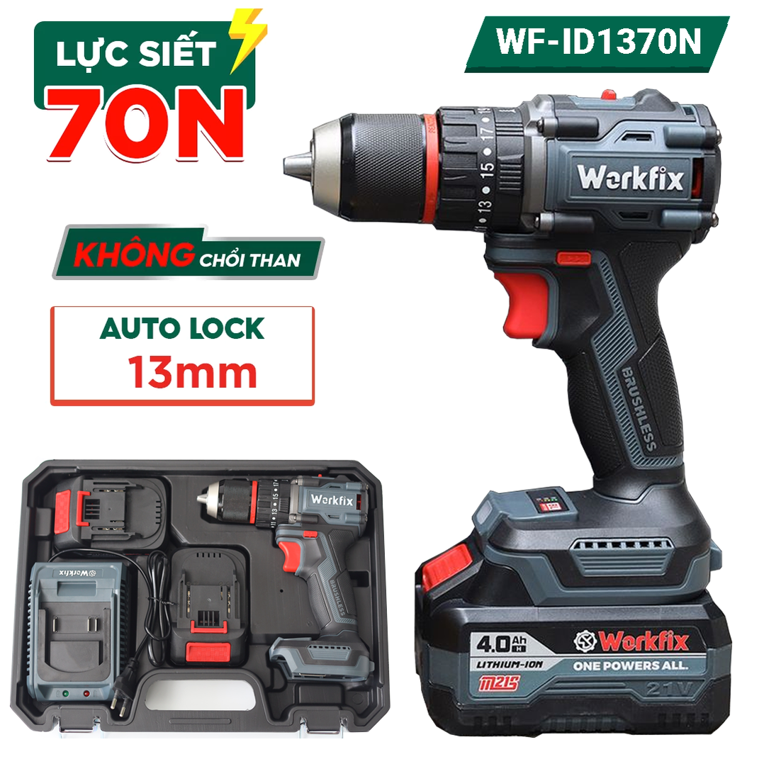 Máy khoan pin Workfix WF-ID1370N (70N.m) - Đầu kẹp 13mm, 2 Pin 10 Cell