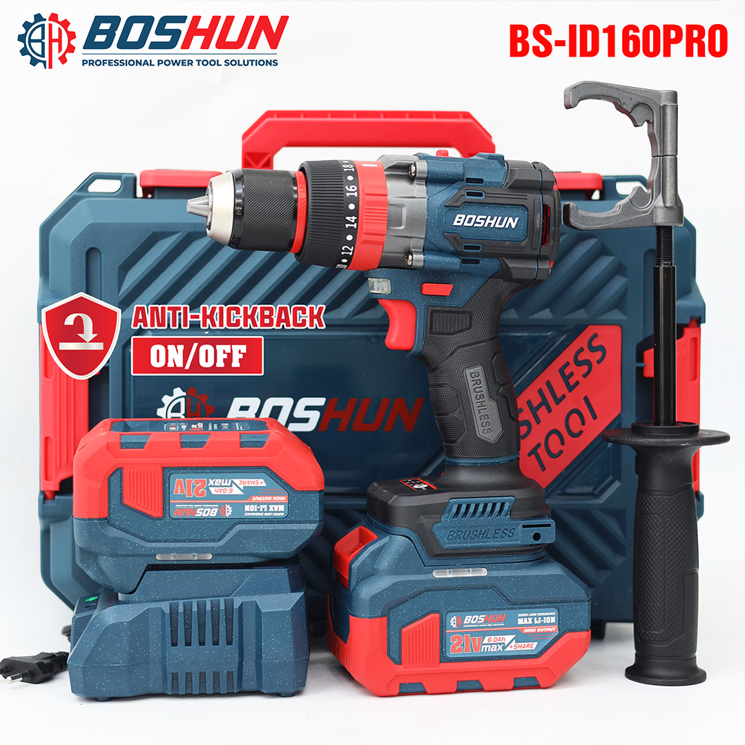Máy khoan pin Boshun BS-ID160PRO (160N.m) - Anti Kickback, Đầu 13mm Autolock