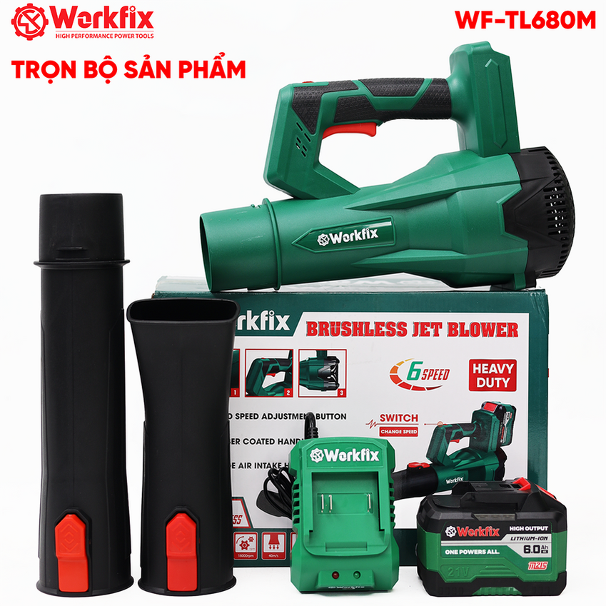Máy thổi bụi pin Workfix WF-TL680M (6 Cấp độ gió) - Động cơ không chổi than