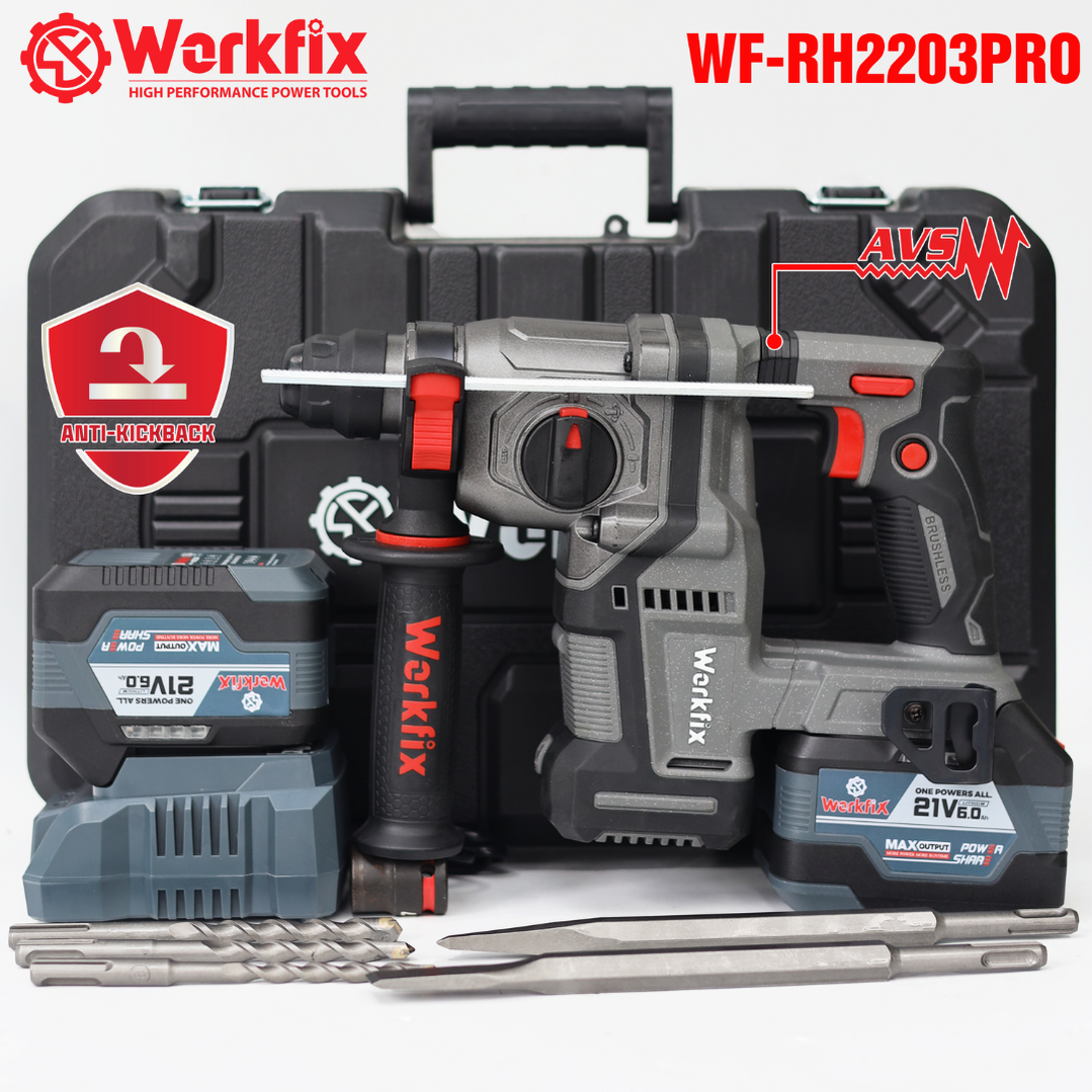 Máy khoan bê tông pin Workfix WF-RH2203PRO - Chống lật cổ tay Antikickback