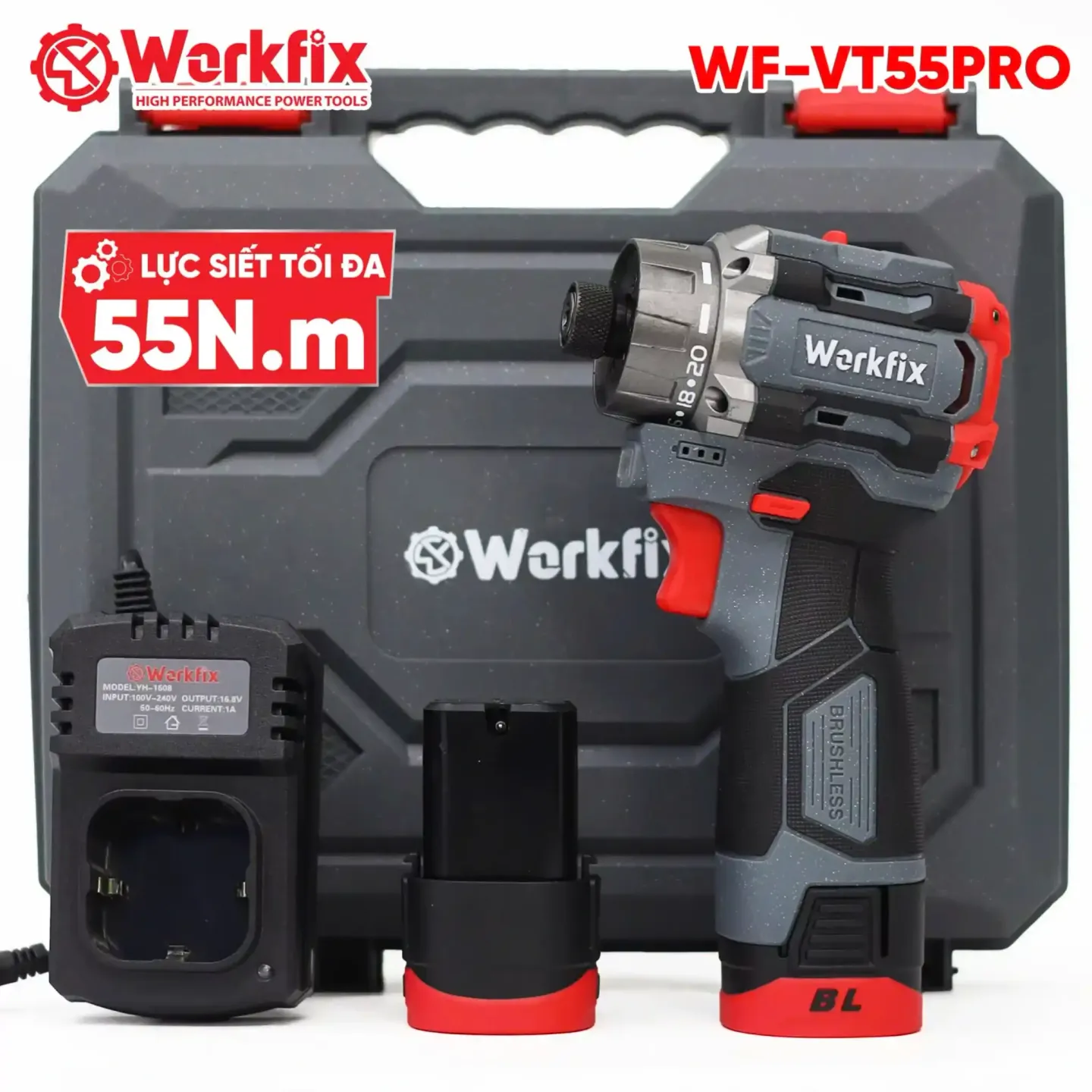 Máy bắt vít pin Workfix WF-VT55PRO (Lực siết 55N.m) - Có cấp trượt