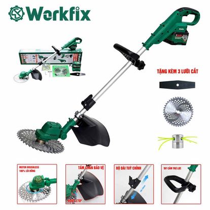 Máy cắt cỏ pin WORKFIX WF-GT1323BL, Tặng 3 lưỡi cắt, dài 130cm, lưỡi 250mm