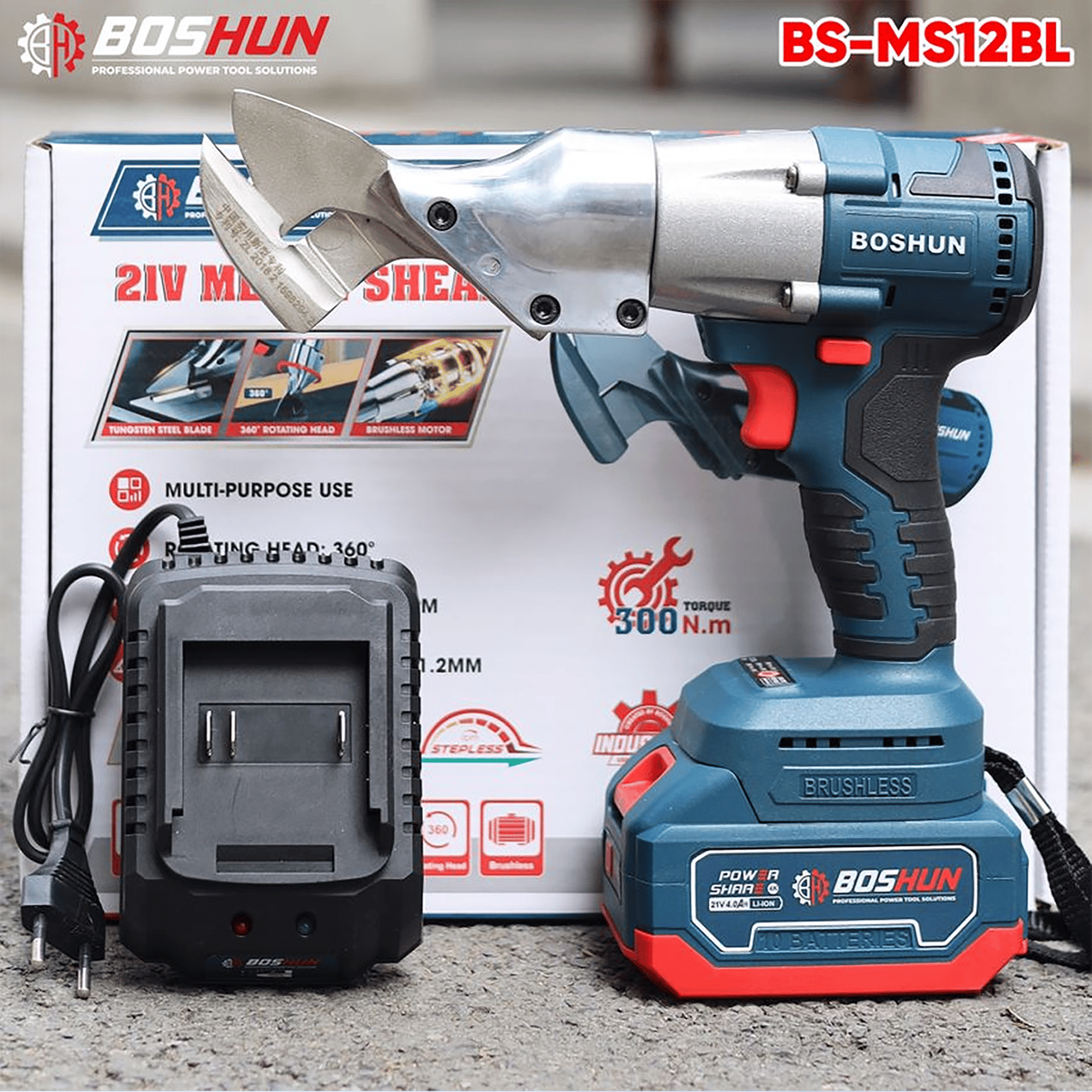 Máy cắt tôn cầm tay Boshun BS-MS12BL, góc cắt 360 độ khả năng cắt 1,2mm, động cơ không chổi than - image 1