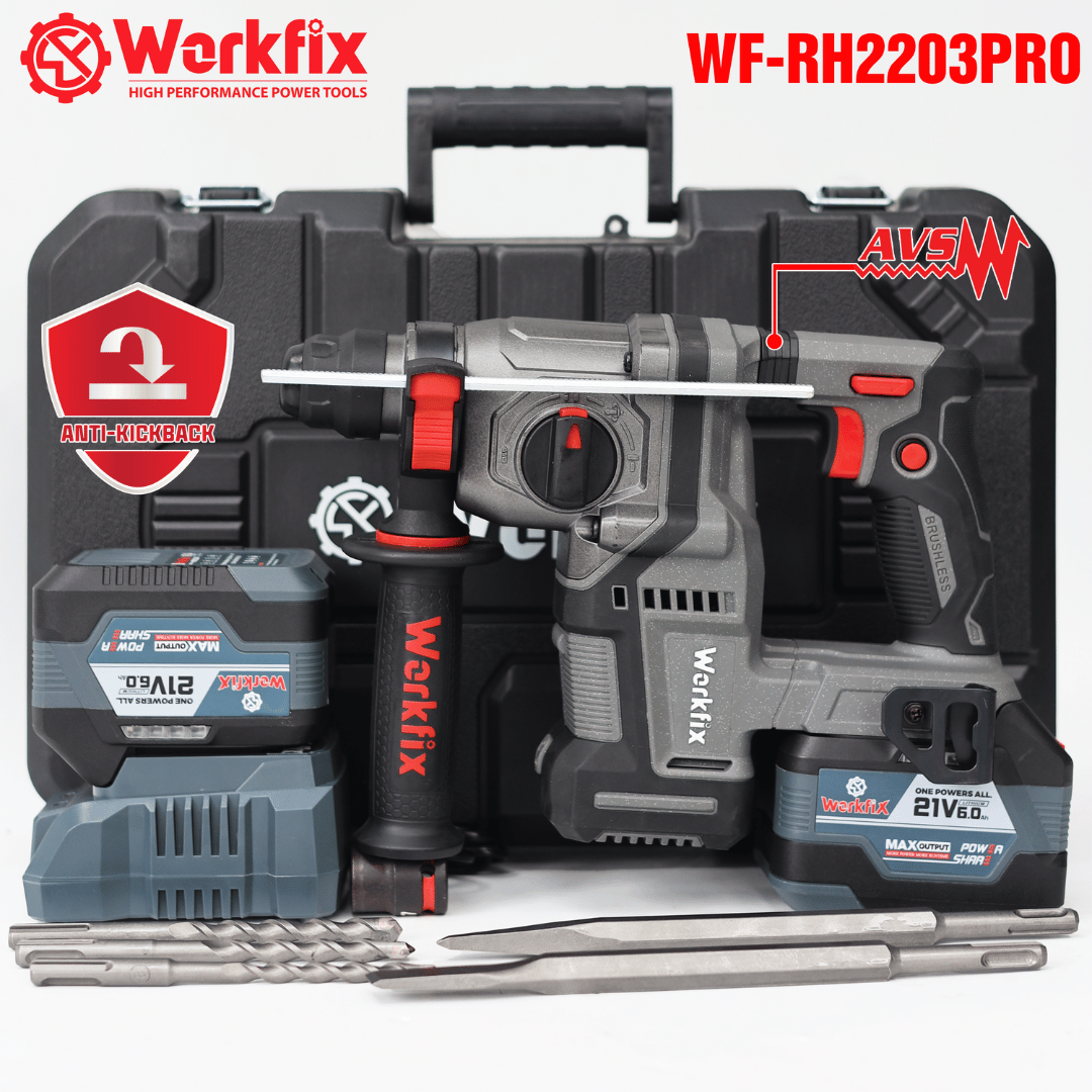 Máy khoan bê tông pin Workfix WF-RH2203PRO - Chống lật cổ tay Antikickback - image 1