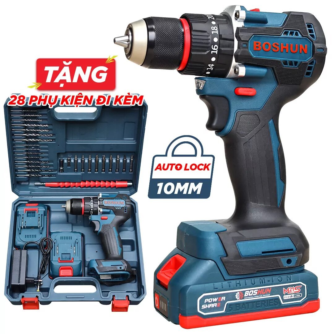 Máy khoan pin Boshun BS-ID1065BL (Đầu kẹp 10mm) - Kèm 2 pin 2.0Ah - image 1