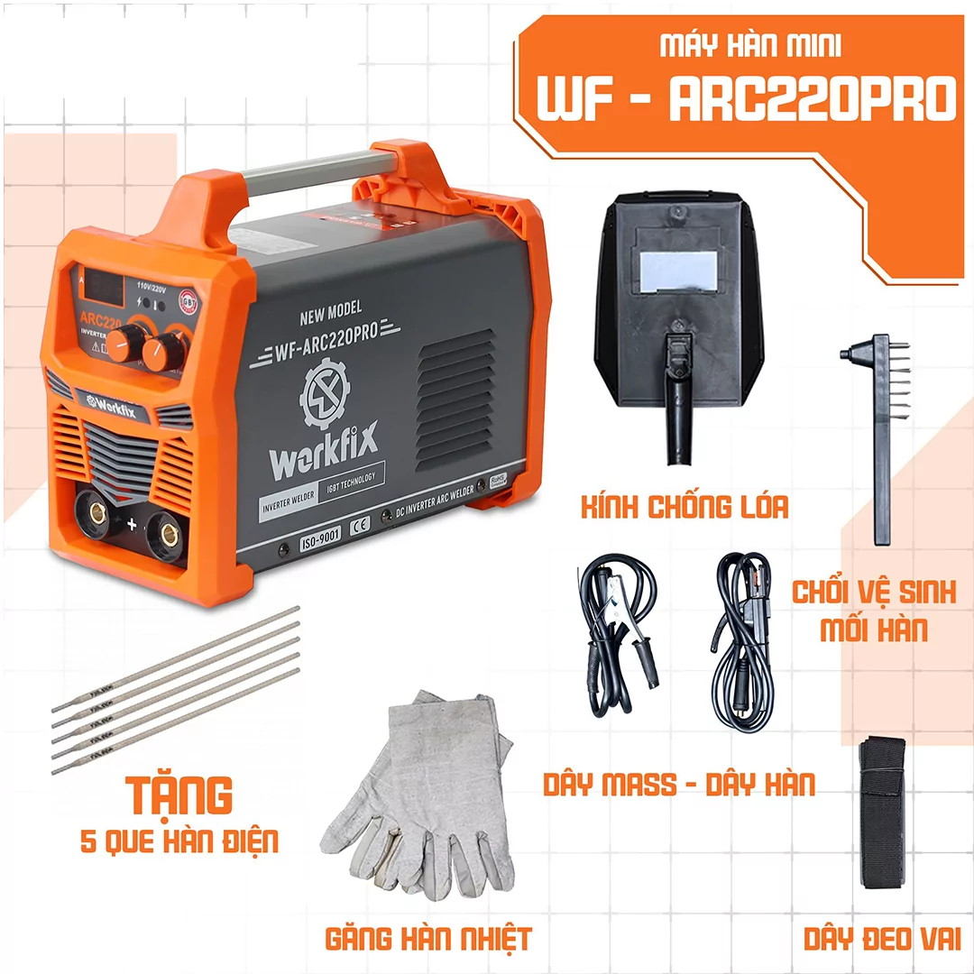 Máy hàn que điện tử Workfix WF-ARC220PRO (Hàn que 1.6 - 4.0mm) - Inverter IGBT